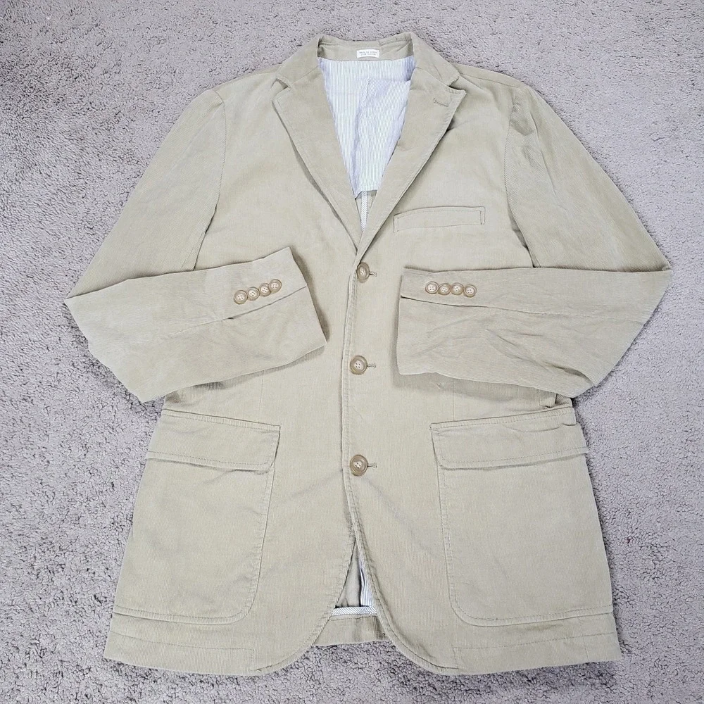 VTG Y2K J Crew Blazer Jacket Men S‎ Tan Corduroy Sport Coat Academia Professor